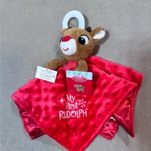 NWT Baby Christmas My First Rudolph Snuggle Blanket Plush Lovey